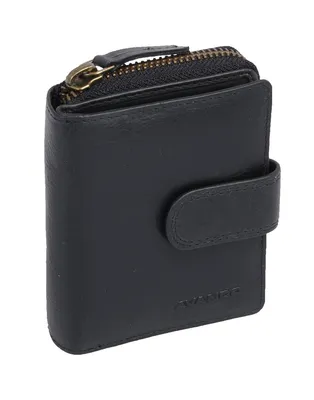 Produktbild von Damenbörse aus Leder, schwarz, 11,5x8,5x3 cm, mit Kreditkartenfächern und Reißverschlussfach