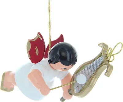 Produktbild von Christbaumschmuck Engel mit Glockenspiel - Rote Flügel - schwebend (5,5cm) von Kunstgewerbe Uhlig