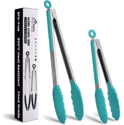 Immagine prodotto di Set di 2 pinze da cucina in acciaio inossidabile con punta in silicone e sistema di bloccaggio, lunghezza 22,9 cm e 30,5 cm, colore blu