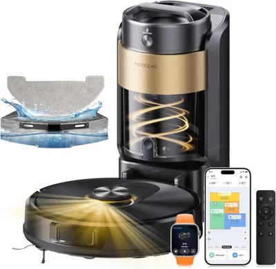 Image de Aspirateur robot avec vidage automatique - Puissance d'aspiration de 10 000 Pa - Autonomie de 200 minutes - Navigation LiDAR - Réservoir à poussière de 4 litres - Fonction serpillère - Noir