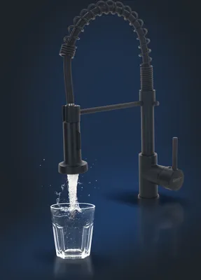 Produktbild von Rosenhahn & Söhne Sylt 200 Küchenarmatur mit Brause- 360° drehbarer Wasserhahn Küche - Armatur Küche schwarz - 2-fach verstellbare Spültischarmatur - Brause & Strahl - Anschlussschläuche