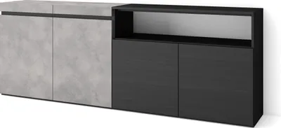 Image de COZY Buffet salon et cuisine, 200x35x75cm, 4 Portes, Meuble chaussure, Ciment