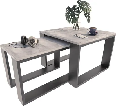 Produktbild von MATKAM Satztisch 2er Set, Couchtisch im Industrie-Stil, einfache Montage (Beton)