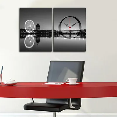 Produktbild von Opviq, 2P3040CS- CTY1658, Bunt, Wanduhren, 60 x 38 cm, 100% Wildleder -Leinwand