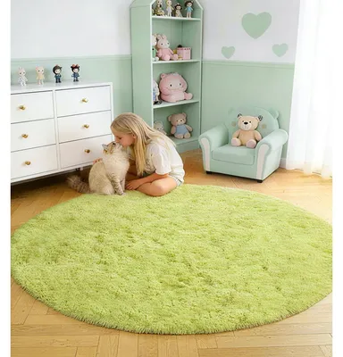 Image de Tapis rond pour salon, diamètre d'environ 150 cm, couleur verte