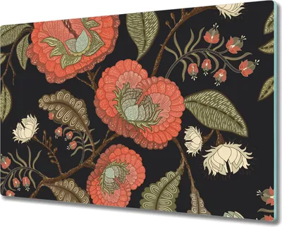 Produktbild von Glas-Herdabdeckplatte Glaskeramikkochfeld-Abdeckung Spritzschutz - 80x52 cm - Retro-Blumen Vintage