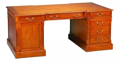 Produktbild von Casa Padrino Luxus Schreibtisch Hellbraun / Deckplatte Holz 190 x 105 x H. 79 cm - Massivholz Antik Stil Sekretär mit 6 Schubladen