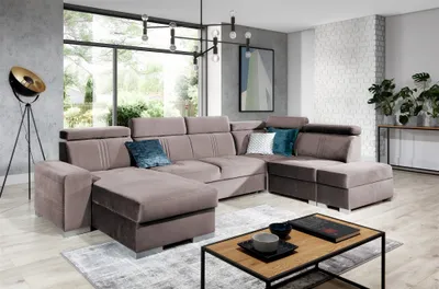 Produktbild von Wohnlandschaft Schlafsofa NOLAN USB Stoff Monolith Pastellviolett Ottomane Links