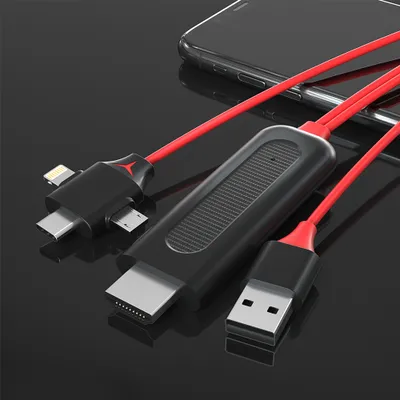 Produktbild von 3 In 1 Hdmi-kompatibler Konverter Adapter Usb-c Kabel für iPhone Android To Tv Projektor schwarz