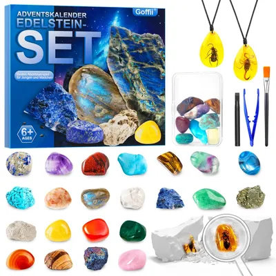 Produktbild von Adventskalender 2024 Kinder, 24 Tage Weihnachts Adventskalender Countdown, Natürliche Edelsteine Mineralien Weihnachtsgeschenke für 6 7 8 9 10, 12 Jahre Jungen Mädchen