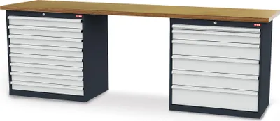 Produktbild von STIER Werkbank BxTxH 2500x600x960 mm mit 2 Schrankgehäusen der Breite 900 mm RAL 7016 / RAL 7035