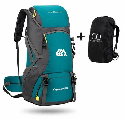 Productafbeelding van CarryQuest® - Rugzak 50 liter, waterdicht, nylon, met schoenvak en regenhoes, groen