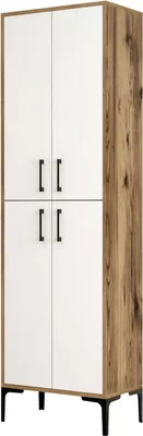 Produktbild von Großer Mehrzweckschrank Denipot, Multifunktionale Möbel, Schuhschrank, Besenschrank, 60x35h200 cm, Walnuss und Weiß