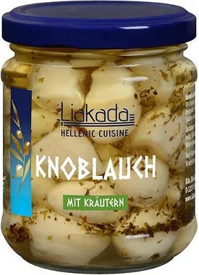 Produktbild von Liakada Knoblauch mit Kräutern in Öl 190 G Glas  Mild mit Kräutern Vegan Glutenfrei