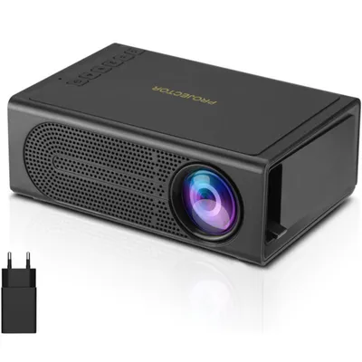 Obrázok produktu pre Prenosný mini projektor s LCD displejom, projekcia 100", podpora rozlíšenia 1080p, káblové pripojenie, kompatibilný s iOS/Android/notebookom, s napájacím káblom, čierny
