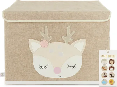 Produktbild von Bieco Aufbewahrungsbox mit Deckel | 65L faltbar | ca. 36x36x51cm | Spielzeugkiste mit Deckel | Aufbewahrungsbox Kinder | Kisten mit Deckel | Aufbewahrungsbox Groß | Wickeltisch Organizer | Reh Ella