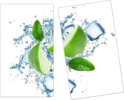 Produktbild von Spritzschutz Herdabdeckplatte Schneidebrett aus Glas Limettenschnitze auf Eis 2-Teilig (60x52cm)