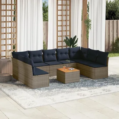 Produktbild von Möbel 10-tlg. Garten-Sofagarnitur mit Kissen Grau Poly Rattan - Gartenmöbelgarnituren 3256124