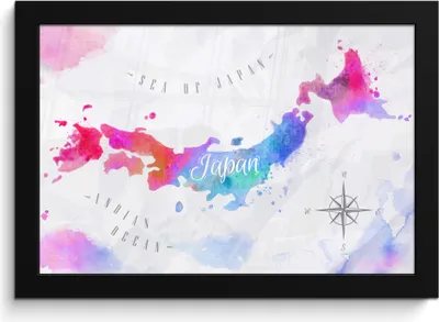 Produktbild von MuchoWow® MuchoWow® Gerahmtes Poster Weltkarte - Farben - Japan 30x20 cm - Poster mit zchwarzem Bilderrahmen - Kunstdruck - Bild-Poster