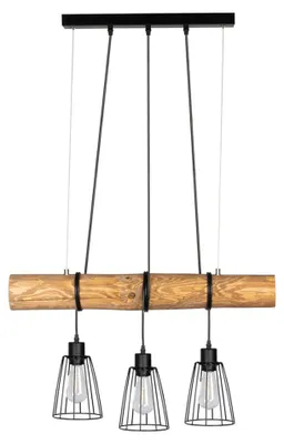 Produktbild von Pendelleuchte, 3-Flammig, Kiefernholz, schwarz, L 70 cm