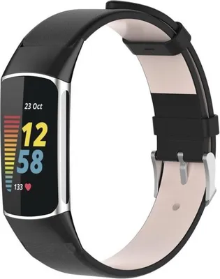 Produktbild von Lederarmband für Smartwatches – Passend für Fitbit Charge 5 – Schwarz – Strap-it Uhrenarmband / Armband