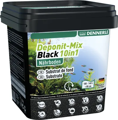 Produktbild von Dennerle Deponit Mix Pro Süßwasser-Aquarien Nährboden 4,8 kg Schwarz Langzeit-Mineral-Depot nicht algenfördernd mit Sofort- und Langzeitwirkung für alle bepflanzten Aquarien und aktiven Humus- und Filterbakterien