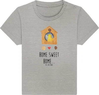 Produktbild von Mr. & Mrs. Panda Babyshirt Vogelhaus Home 12. - 18. Monat - Heather Grey - Geschenk, Lustige Sprüche,  T-Shirt, Baby, Organic, Haus, Sweet, Baumwollshirt, Vogel