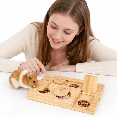 Produktbild von 6-in-1 Vogel Futtersuchpuzzle Holz, 18x13,5cm, Futterspielzeug mit 6 Fächern, montierbar–Beschäftigungsspielzeug & Knabberspielzeug für Nymphensittich