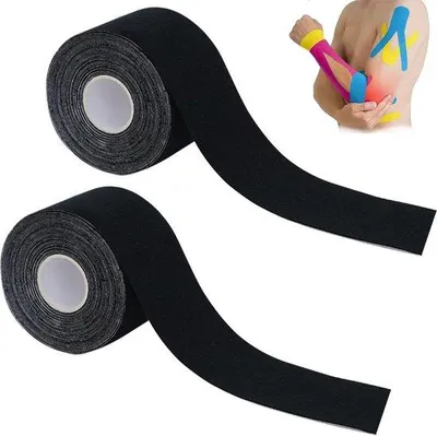 Produktbild von Sport-Kinesiotape – Kinesiologie-Tape – 5 m x 5 cm/2 Rollen – Bandagen-Tape – Heuschnupfen-Tape – Face Taping – Kosmetisches Taping – Wasserfestes & elastisches Sporttape – Elastisches Sporttape – Professionelles Physio-Tape