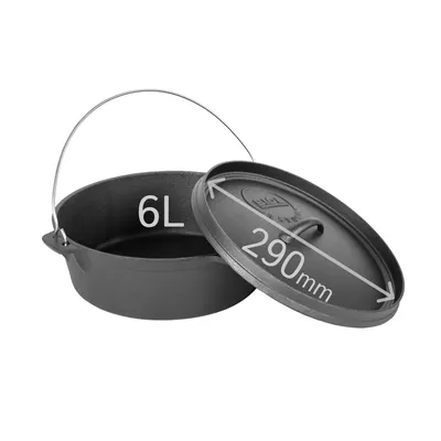 Produktbild von BIOL Dutch Oven 6 Liter aus Gusseisen – Eingebrannter Feuertopf mit Deckelheber und Doppelfunktions-Deckel, Für Outdoor & Indoor, Schwarz