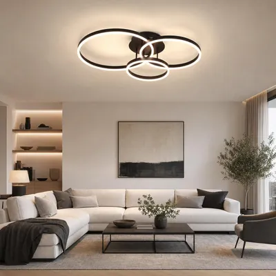 Produktbild von ZMH LED Deckenleuchte 82CM Dimmbar mit Fernbedienung Deckenlampe 3 Ring Wohnzimmerlampe Deckenleuchten 74W für Schlafzimmer Küchen Wohnzimmer Schwarz