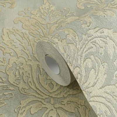 Produktbild von Tapete mit Barockmuster Mint Gold - Glänzende Damast-Tapete - Vliestapete AS-Creation (KG-174710)