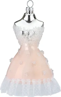 Produktbild von Christbaumschmuck Glas Cocktailkleid mit Spitze 12cm rosa