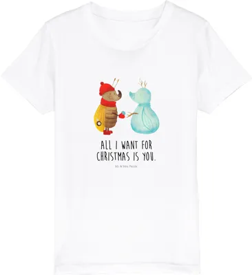 Produktbild von Mr. & Mrs. Panda Kleinkinder T-Shirt Nachtfalter Schneemann 3-4 Jahre (98/104) - Weiß - Geschenk, Schnee, Weihnachtsgruß, Weihnachten, Teenager, Öko Kinder, Kleinkind