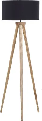 Produktbild von BELIANI Stehlampe Schwarz Holz 140 cm runder Stoffschirm Dreibeinig langes Kabel mit Schalter Modernes Design