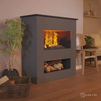 Produktbild von GLOW FIRE Elektrokamin 'Brecht' | Wasserdampf Kamin mit OMC 600 inkl. Holz in grau| HxBxT: 110x100x50 cm
