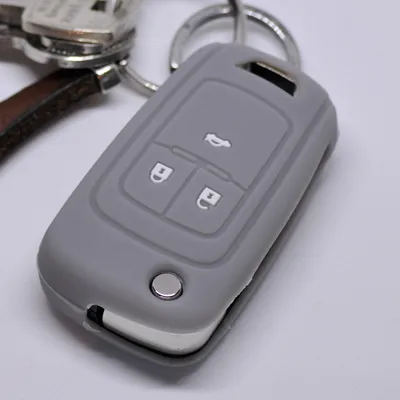 Produktbild von Auto Schlüssel Silikon Schutz Hülle Grau kompatibel mit Opel Insignia Zafira Meriva ab 2008 Chevrolet Cruze Trax Matiz Aveo Spark 3 Tasten Klappschlüssel
