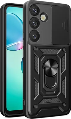 Immagine prodotto di Custodia per Samsung Galaxy S25+, Custodia in silicone TPU Bumper con supporto ad anello, protezione per la fotocamera, nero