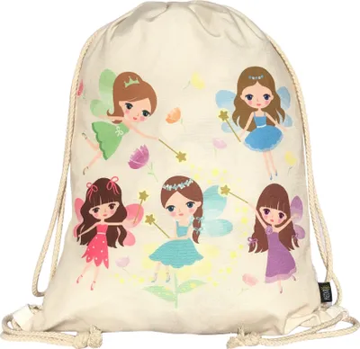 Produktbild von HECKBO® Fee Mädchen Turnbeutel - beidseitig mit Feen, Zauberstäben & Blumen - 40x32cm - waschmaschinenfest - geeignet für Sport, Schule, Freizeit, Kindergarten, Krippe, Reise, Ballet, Tanzen, Musik