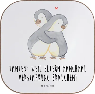Produktbild von Mr. & Mrs. Panda Tischuntersetzer Liebe Tanten - Weiß - Geschenk, herzerwärmende Sprüche, Jubiläen, gläseruntersetzer, Nichte, Eltern, Untersetzer Quadratisch, für Gläser