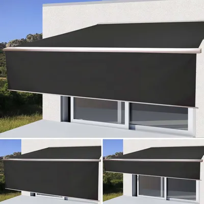 Produktbild von Elektrische Vollkassetten-Markise H124, 5x3m ausfahrbarer Volant  Polyester anthrazit