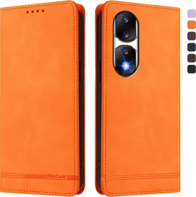 Produktbild von Hülle für Honor 90 Pro, Retro Kunstleder Ständer Klapphülle mit Kartenfächer und Magnetische Orange
