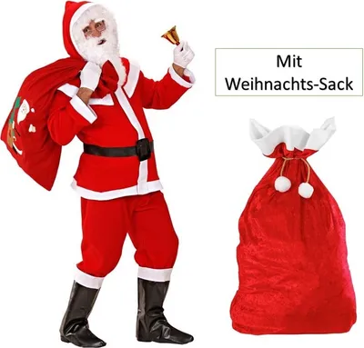Produktbild von Flanell Santa Claus Kostüm komplett Weihnachtsmannkostüm M/L + Sack