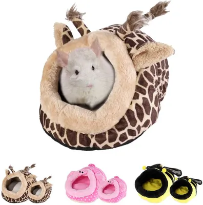 Produktbild von Kleintierbett Kuschelbett Warm Plüsch Baumwolle Tierbett Schlafen Bett Höhle Zubehör für Meerschweinchen Kaninchen Hamster Ratten Kleintierkäfig, Giraffe, L