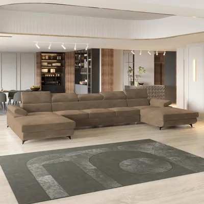 Produktbild von Masseno Ecksofa VIVENTE mit Schlaffunktion U-Form, Sofa mit Bettkasten, Wohnzimmersofa, Couch, Soffa, Bettsofa, Couchgarnitur- Beige, MONOLITH 09