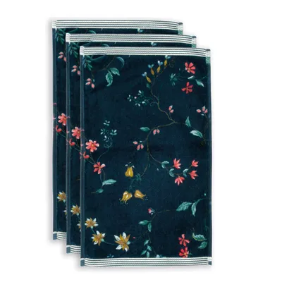 Produktbild von Pip Studio Gästetuch-Set Les Fleurs 3x Farbe Dunkelblau, Größe 30x50 x 3