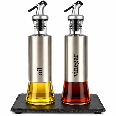 Produktbild von Öl und Essig Set auf Schieferplatte Ölspender Essigspender Menage Ölflasche