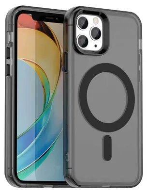A smartphone case with a magnetic ring is shown next to a smartphone.