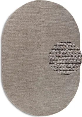 Zdjęcie produktu dla Dywan owalny wełniany 160x230cm, ręcznie tkany beżowy jednokolorowy