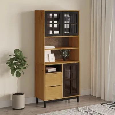 Produktbild von vidaXL Highboard mit Glastüren FLAM 80x40x180 cm Massivholz Kiefer
